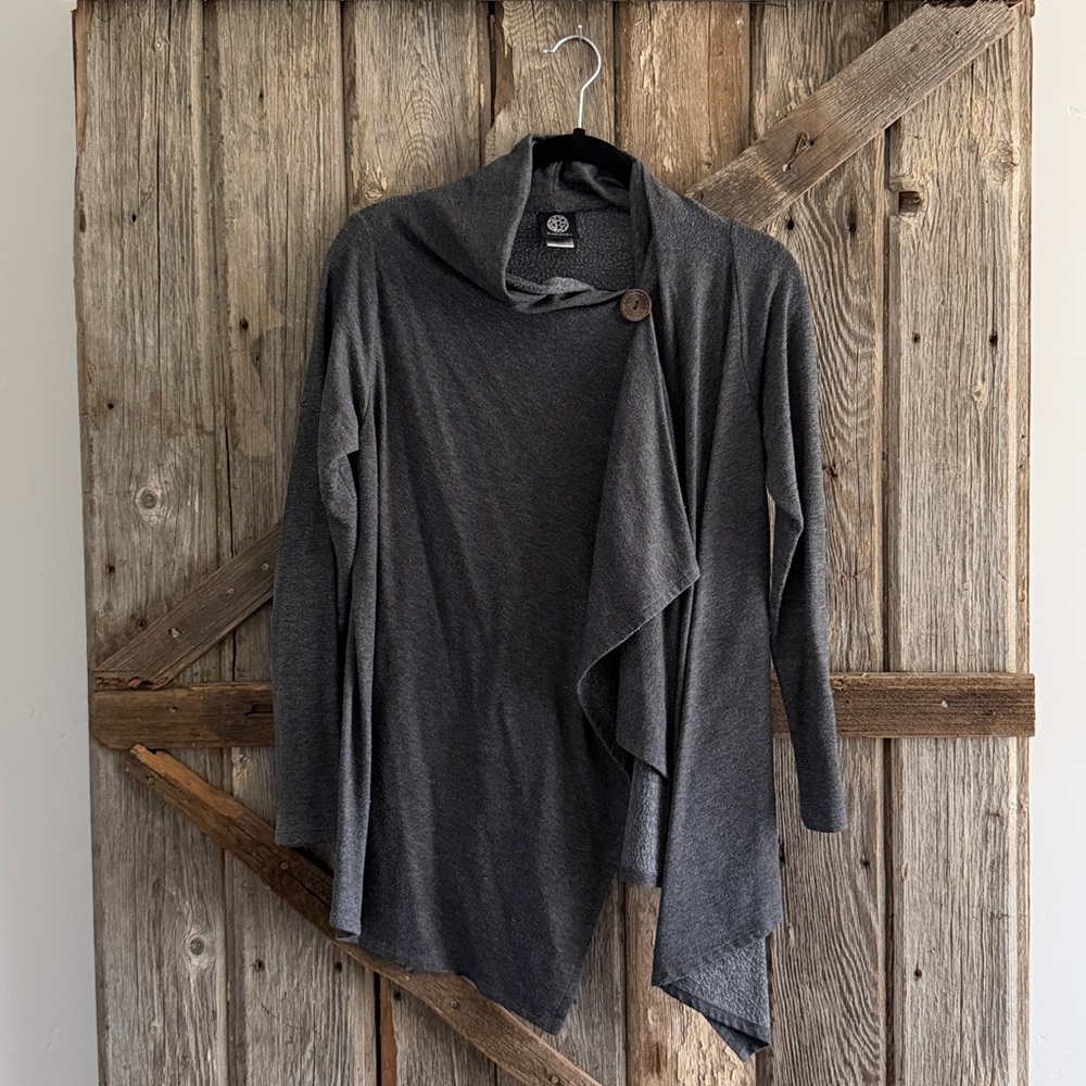 Bobeau Charcoal Draped Cardigan
